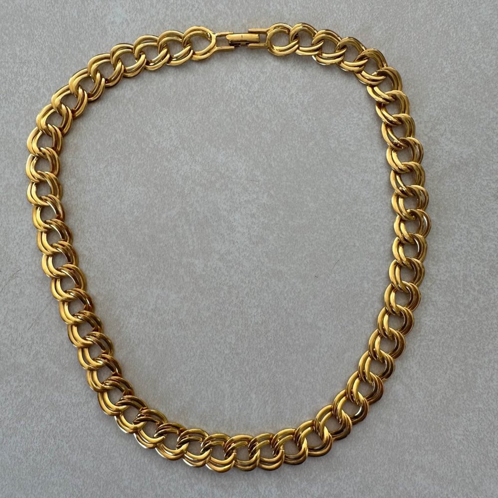 Napier vintage signed stamped gold tone double curb link chain necklace